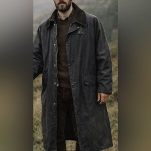 Vintage Barbour Burghley Wax Equestrian Trench Long Coat Jacket Mens 112cm/ 44in